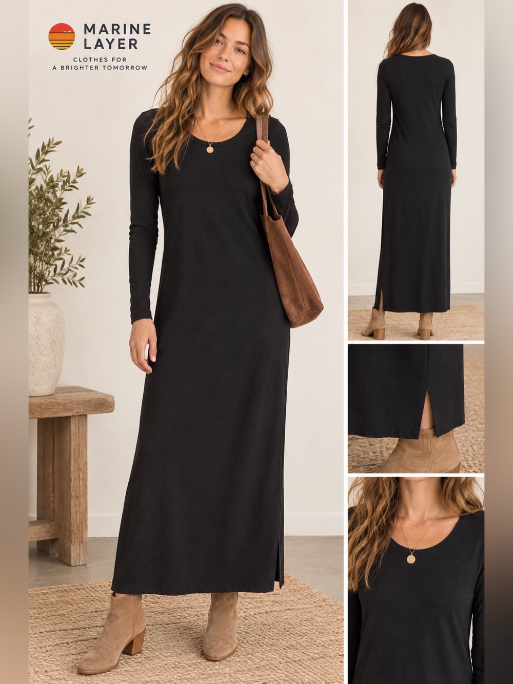 Marine Layer Black Long Sleeve Maxi Dress – Size M